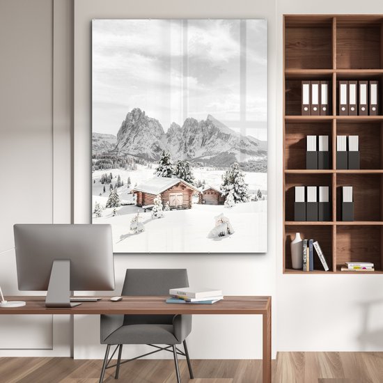 MuchoWow® Peinture sur verre 120x160 cm - Peinture sur verre acrylique - Hiver - Montagnes - Paysage - Neige - Photo sur verre - Peintures