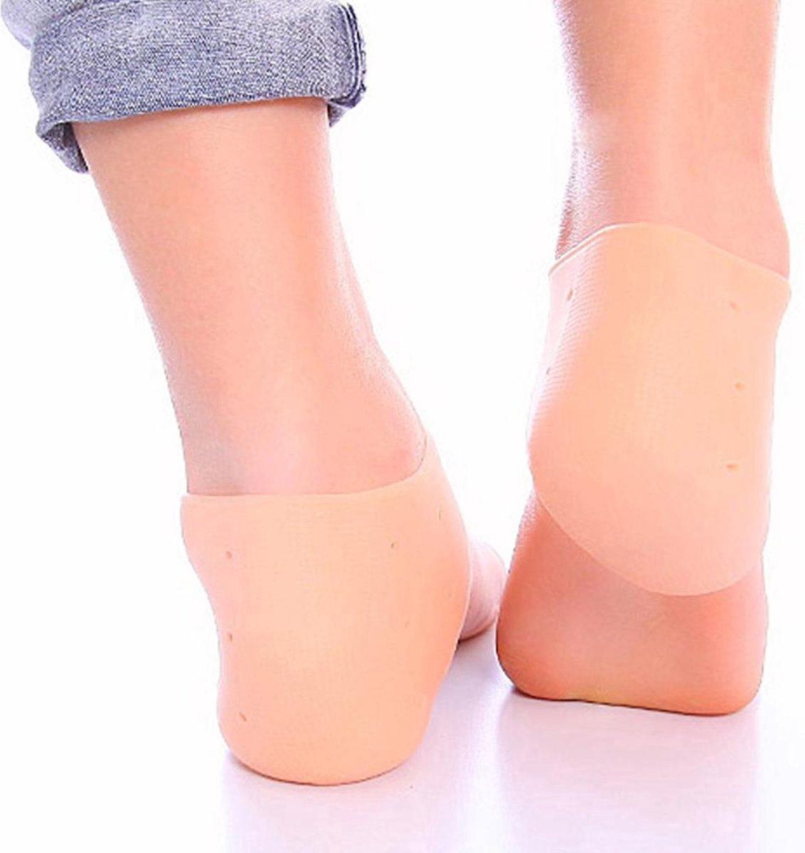 *** 2x Siliconen Hielbeschermers: Gelsokken - Hielprotectie - Beige - One size - 2 Stuks van Heble® ***