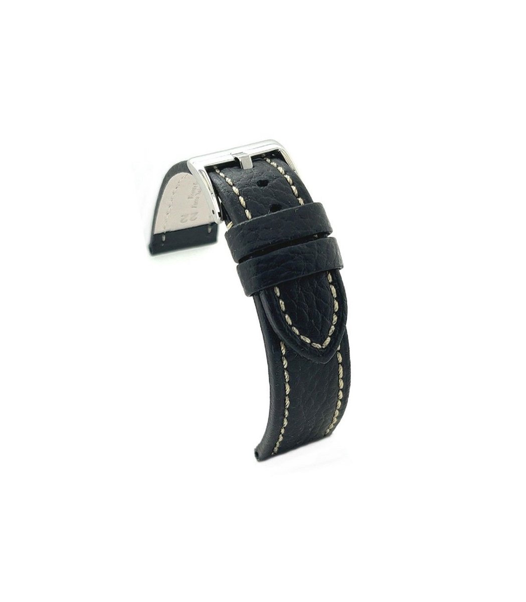 horlogeband-horlogebandje-20mm-echt leer-zwart-wit stiksel-zacht-leer-20 mm