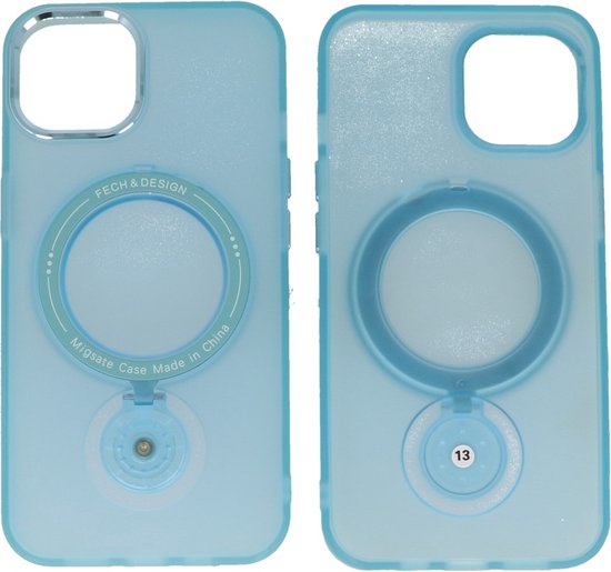 iPhone 14 Magsafe Hoesje - Mat Transparant Case met Staande Functie - Blauw