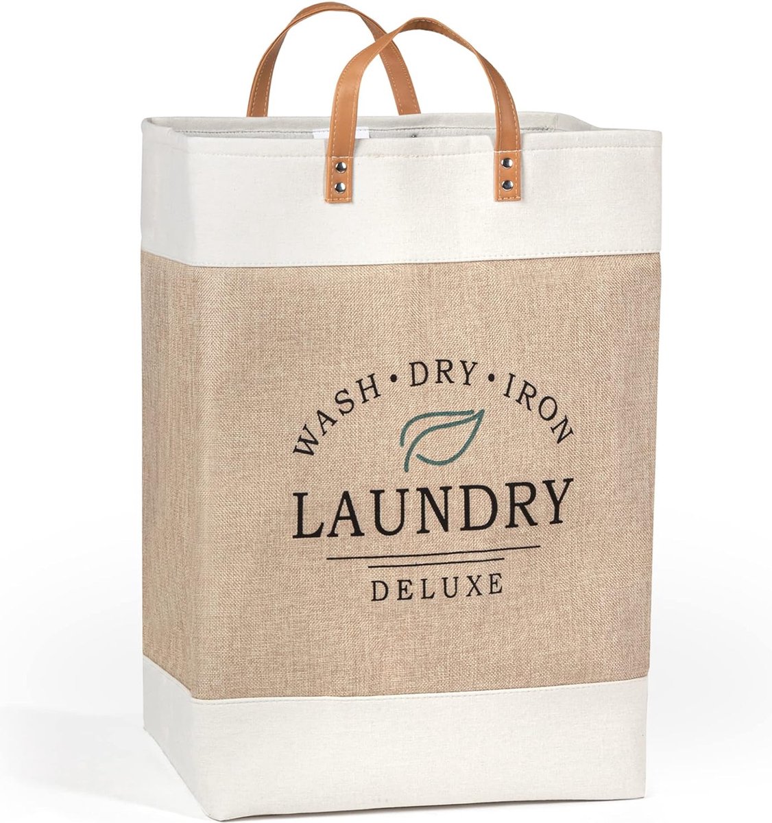 Goedkoopste Grote wasmand gemaakt van katoen en linnen, XL wasmand opvouwbaar als wasbox , waszak met handvatten, wasbak en waszak, beige voor slaapkamer en badkamer.