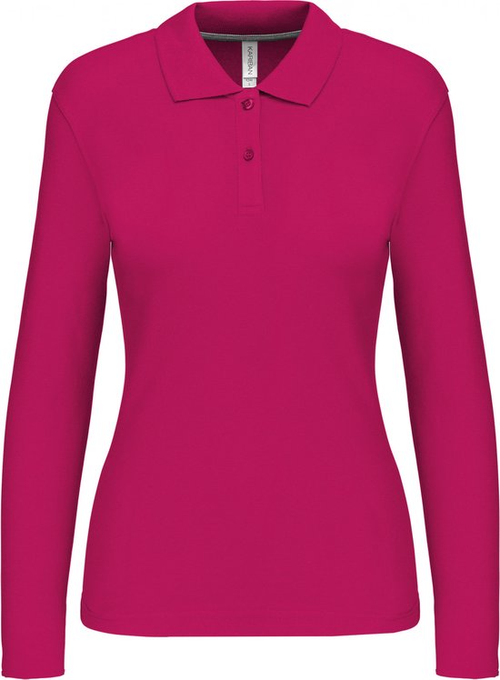 Polo Dames M Kariban Kraag met knopen Lange mouw Fuchsia 100% Katoen