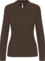 Polo Dames XXL Kariban Kraag met knopen Lange mouw Chocolate 100% Katoen