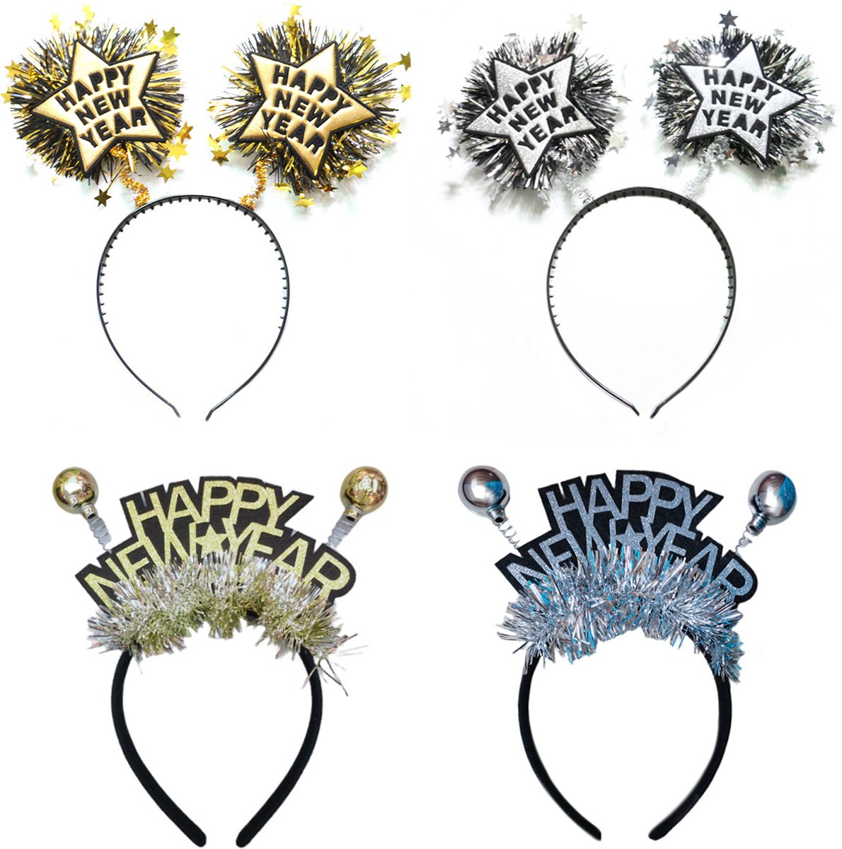 Happy New Year Diadeem Oud en Nieuw Versiering Feesthoedjes Volwassenen Nieuwjaar Decoratie Goud - 4 Stuks