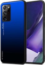 Cadorabo Hoesje voor Samsung Galaxy NOTE 20 ULTRA in BLAUW - ZWART - Tweekleurige beschermhoes van TPU-silicone Case Cover en achterzijde van gehard glas