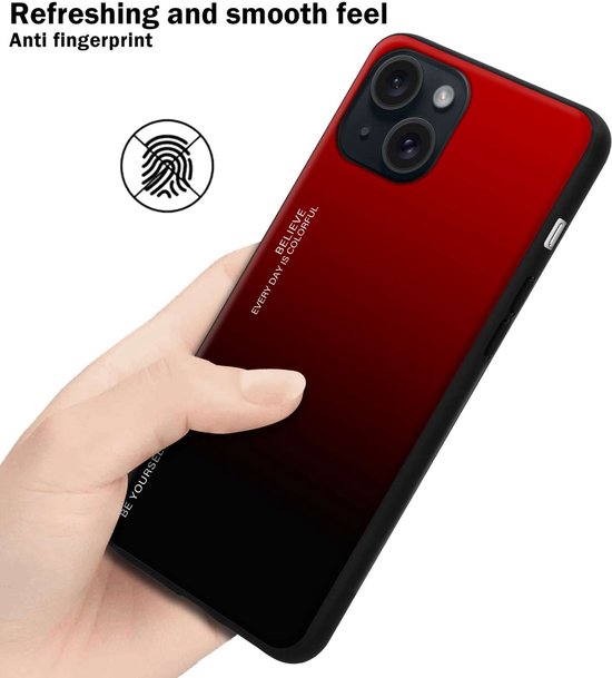 Coque Cadorabo pour Apple iPhone 15 en ROUGE - NOIR - Housse de protection bicolore en silicone TPU Housse et dos en verre trempé