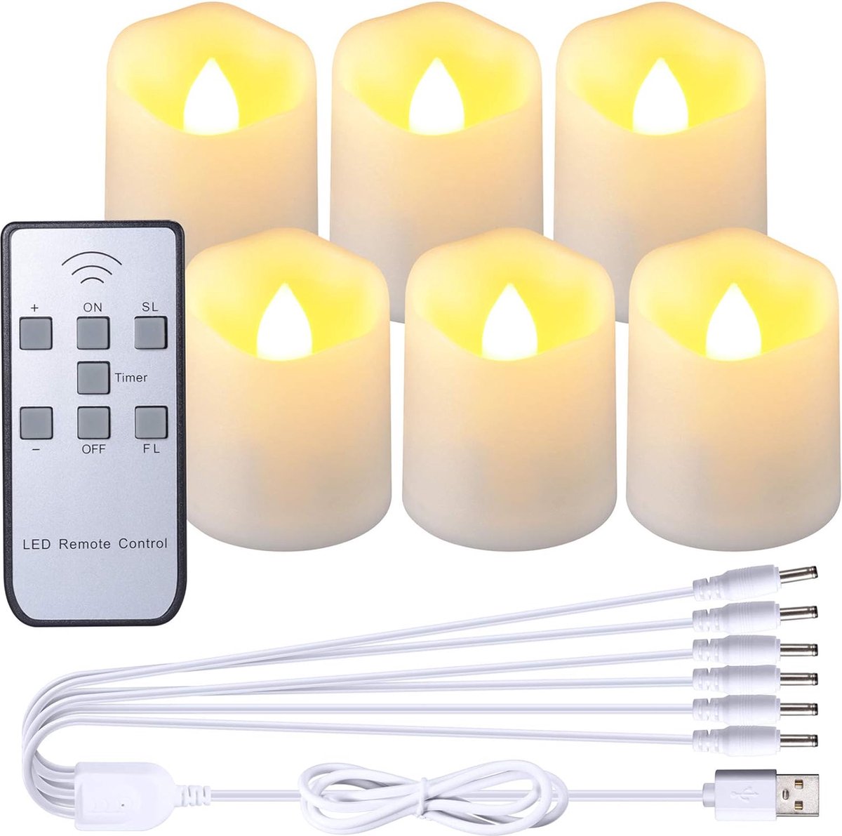 Synergy Oplaadbare waxinelichtjes LED Waxinelichtjes 6 stuks Met afstandsbediening Flikkeren Oplaadbare kaarsen Oplaadbare theelichtjes
