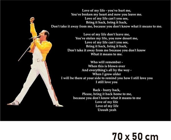 Allernieuwste.nl® Canvas Schilderij * Freddie Mercury QUEEN - LOVE OF MY LIFE * - Moderne Kunst aan je Muur - Donkerblauw - 50 x 70 cm