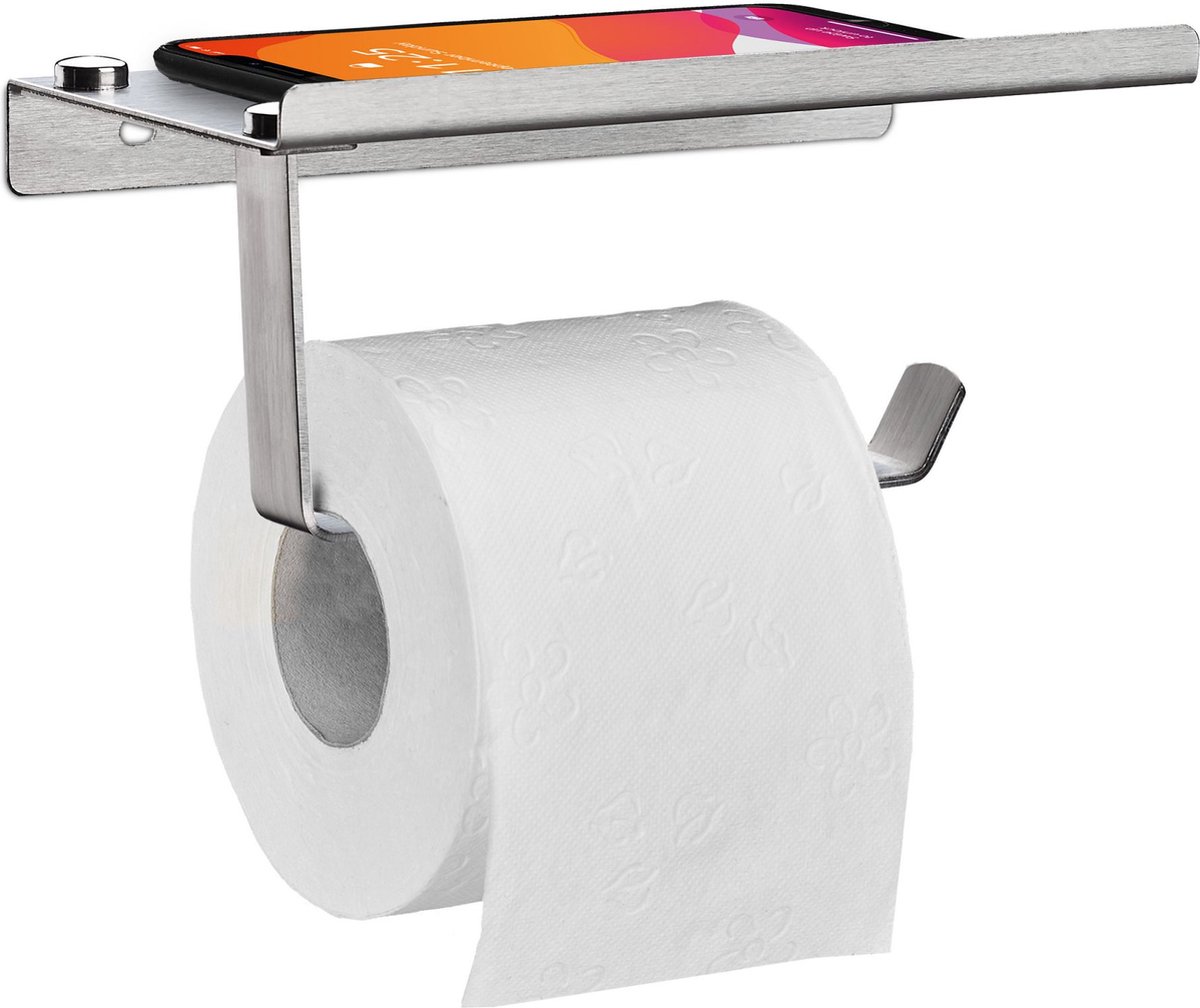 Toiletpapierrolhouder Wandmontage Zelfklevende badkamerweefseldispenser Roestvrijstalen toiletpapier houder met houder voor mobiele telefoon