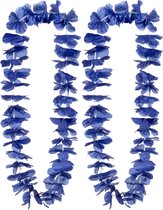 Boland Hawaii krans/slinger - 2x - Tropische kleuren blauw - Bloemen hals slingers