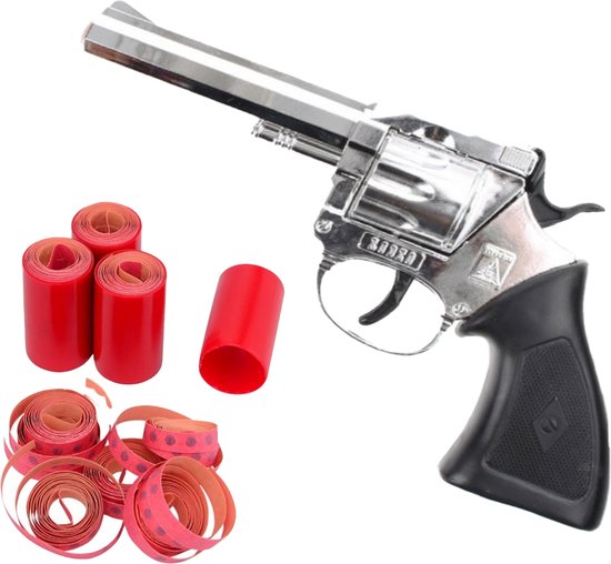 Cowboy speelgoed revolver/pistool - metaal - 100 schots platte plaffertjes - met 2400 shots set