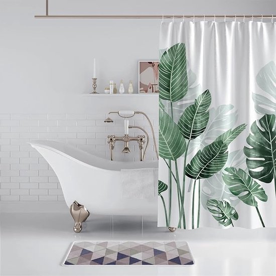Douchegordijn, 120 x 180 cm, schimmelwerend, groene bladeren, planten
