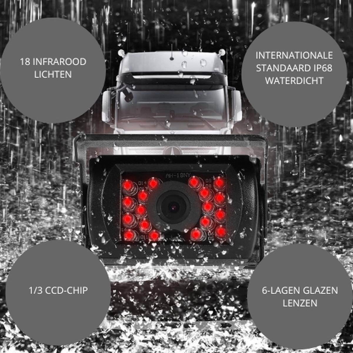 Kit Caméra De Recul 7" + Caméra IR 18 LEDs | Étanche IP68 | Pour Voiture, Camping-Car | Câble Aviation 20m