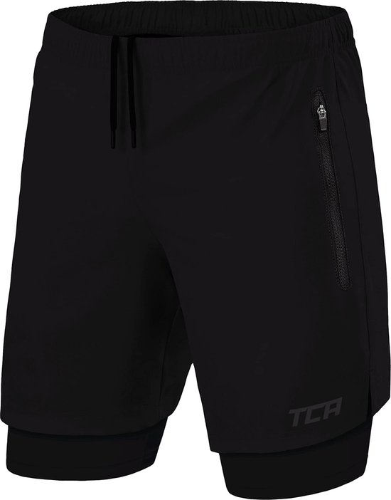 TCA Mannen Ultra 2 in 1 Hardloop Gym Shorts met Ritszakje - (2x ritszakken),