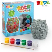 Joya Creative Happy Stones - Dieren Thema All-in-1 Pakket - Schilderpakket voor Kinderen - Steen in Vorm van Uil - 6 Kleuren Verf + Penseel