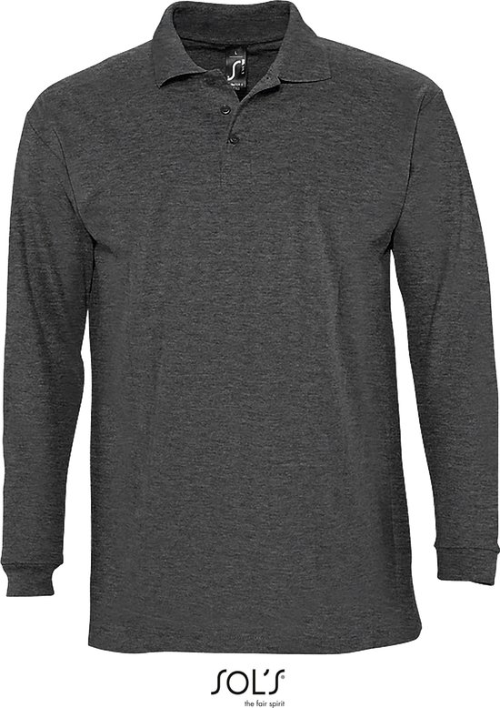 SOLS Heren-Winter II Poloshirt met lange mouwen van Piqué katoen (Houtskool mergel) Maat L