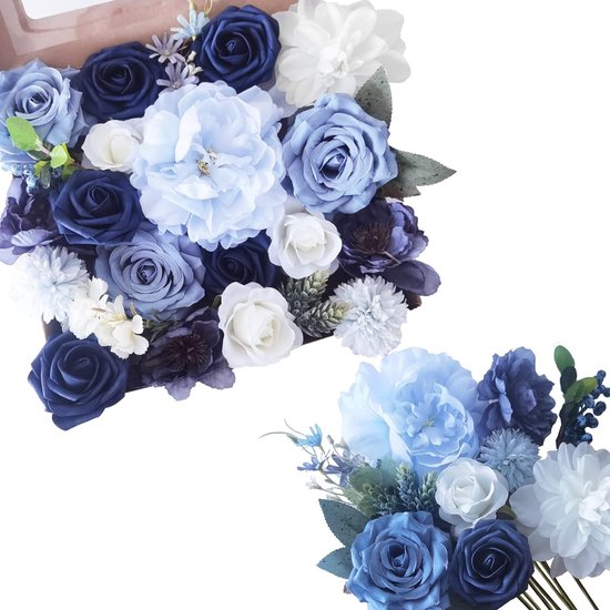 Artificial Flowers Fake Silk Flowers Faux Bridal Bouquet Flowers Bouquet DIY Combo Decorative Flowers for Wedding Flower Arrangements Bouquets Home Garden Party Vintage Dusty Blue