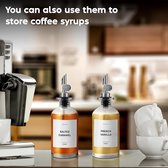 Olijfolie dispenser fles voor keuken, koffie siroop dispenser - elegante olijfolie flessen voor keuken - glazen bakolie dispenser, container cruet met schenktuit - set van 2 stuks, zilver