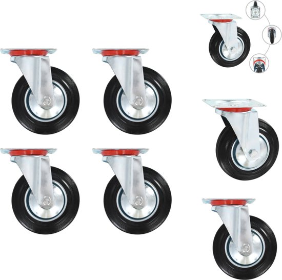 Gate Wheel 4 Castor Castors, Rubber Door Wheels with Side Lock Brake Mute Castors, Spring-Loaded Gate Castor Gate Castors for Gates, Transport Wheels, Wheels for Sliding Doors (A