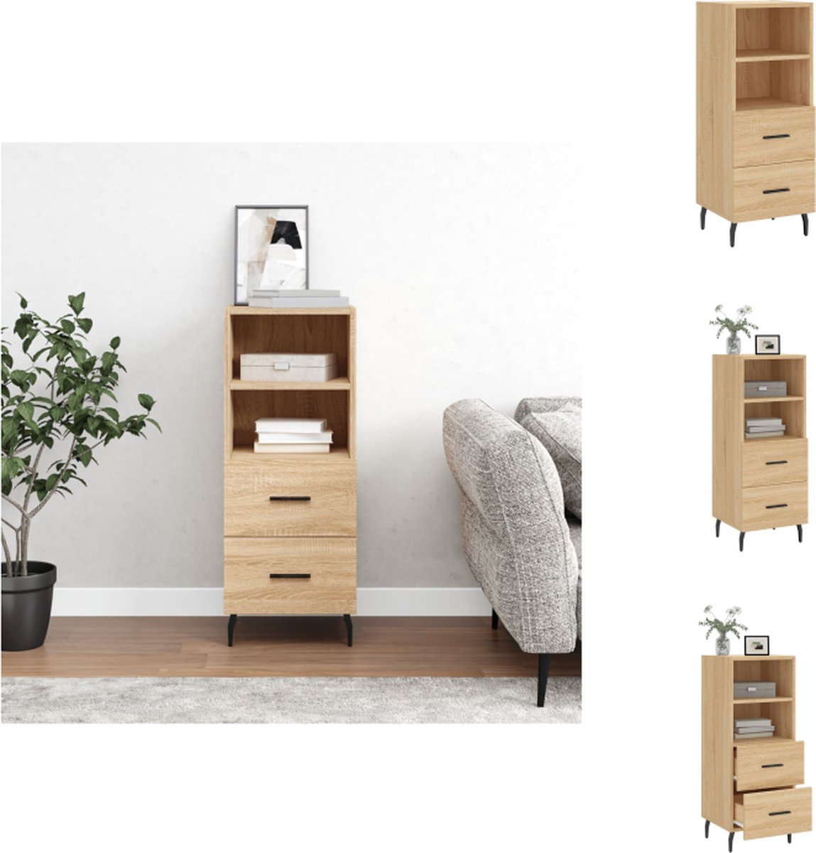 VidaXL Dressoir Sonoma Eiken 34.5 x 34 x 90 cm Duurzaam bewerkt hout en metaal Keukenkast