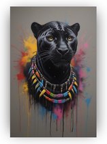 Zwarte panter banksy - Schilderij panter - Kleurrijk schilderij - Woonkamer decoratie - Canvas schilderij - Zwarte panter schilderij - 40 x 60 cm 18mm