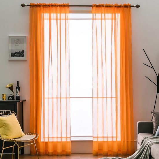 Rideaux de fenêtre transparents, lisses, panneaux, rideaux de fenêtre, Rideaux, traitement élégant pour chambre à coucher, salon, Orange 140x225cm
