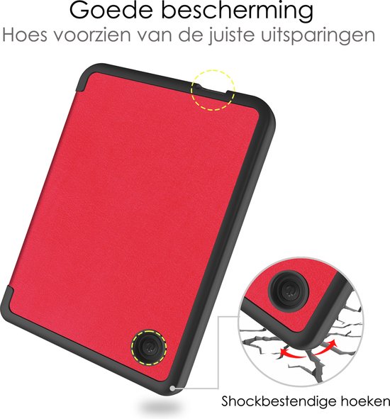 Hoes Geschikt voor Kobo Clara 2E Hoesje Bookcase Cover Book Case Hoes Sleepcover Met Screenprotector - Rood van Merkloos — afbeelding 3