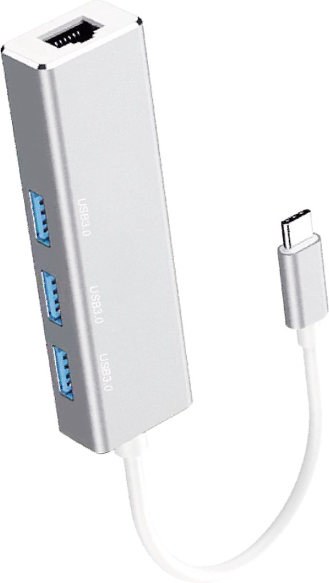 KOUVOLSEN USB-C 3.0 Hub - usb-c hub - 4 poorten - Type-C - Ethernet - USB splitter - Splitter - Zilver - 20cm kabel - Geschikt voor Windows, Mac OS, Linux - KOS-9021