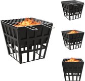 vidaXL Brasero Acier - 34 x 34 x 48 cm - Barbecue à charbon noir - Cheminée de jardin