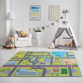 Modern speeltapijt straat 1,0 x 2,0 m, Ökotex 100, geurloos, antislip, hoogwaardig tapijt voor kinderkamer, kindertapijt, autotapijt