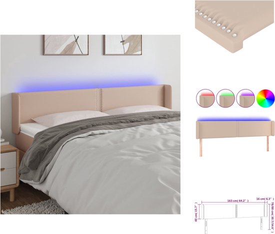 vidaXL Hoofdbord Cappuccino - Kunstleer - Verstelbaar - LED-verlichting - 163 x 16 x 78/88 cm - Bedonderdeel