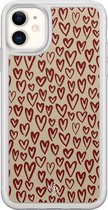Casimoda® hoesje - Geschikt voor iPhone 11 - Sweet Hearts - 2-in-1 case - Schokbestendig - Illustratie - Verhoogde randen - Roze, Transparant