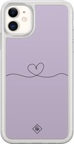 Casimoda® hoesje - Geschikt voor iPhone 11 - Hart Lila - 2-in-1 case - Schokbestendig - Illustratie - Verhoogde randen - Paars, Transparant