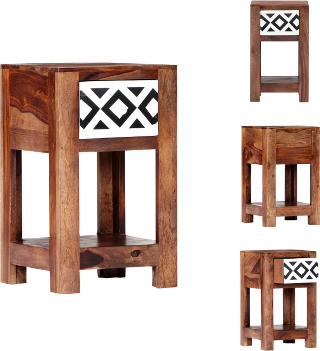 VidaXL Nachtkastje Sheeshamhout 30 x 30 x 50 cm Vintage charmante massief houten bijzettafel Kast