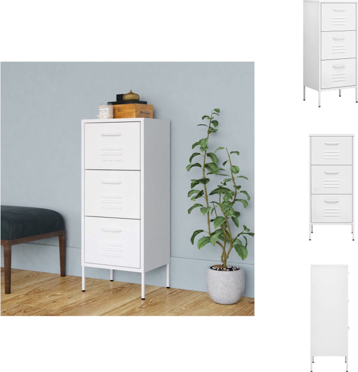 VidaXL Opbergkast Bijzetkast Staal 42.5x35x101.5cm Wit 20kg draagvermogen 60kg totaal Gewichtsbalans Kast