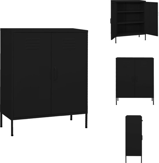 vidaXL Armoire de rangement - Acier - 80x35x101,5 cm - Espace de rangement Zwart - Buffet - Armoire noire - Armoire en métal - Style industriel - Table d'appoint - Meubles de Living - Armoires - Espace de rangement - Meubles de rangement