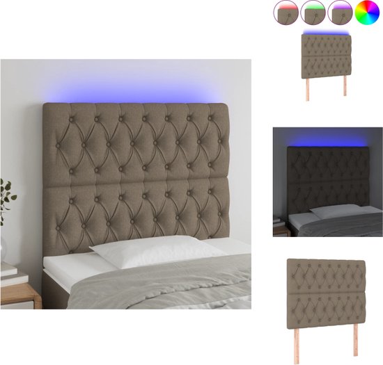 Tête de lit LED vidaXL - 90 x 7 x 118/128 cm - Tissu - Taupe - Lampe LED - Oreiller - Confort de couchage - Coin lecture