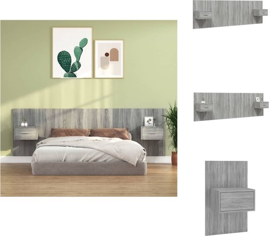 vidaXL Hoofdbord - Nachtkastjes - 160x1.5x80 cm - Grijs Sonoma Eiken - Stevig materiaal - wandmontage - opbergruimte - Bedonderdeel