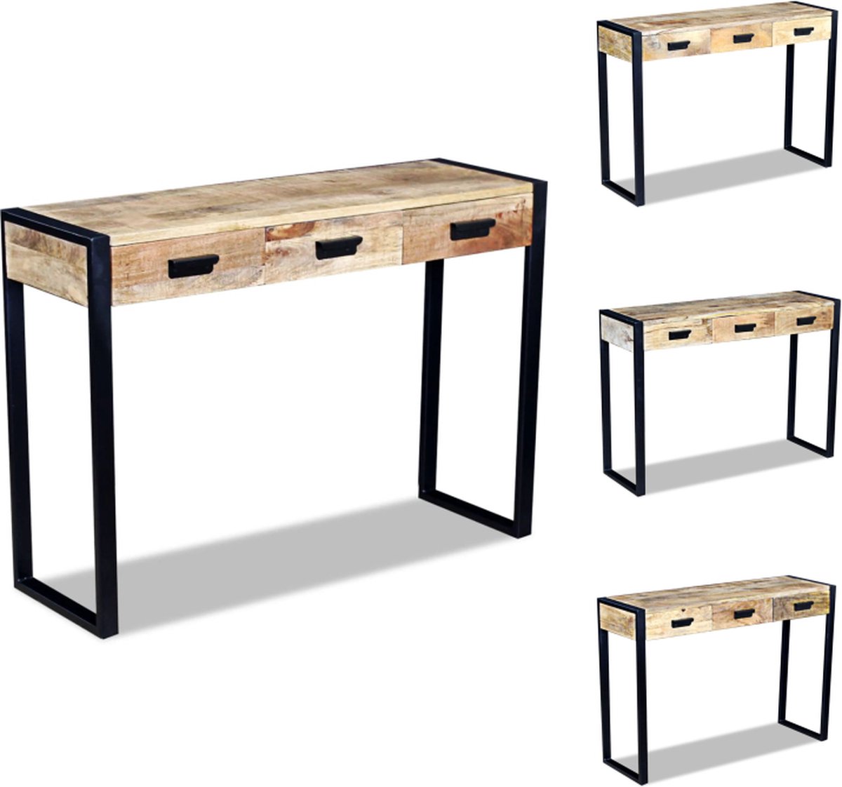 VidaXL Wandtafel Industriële Stijl Massief mangohout en ijzer 110 x 35 x 78 cm Met 3 lades Tafel