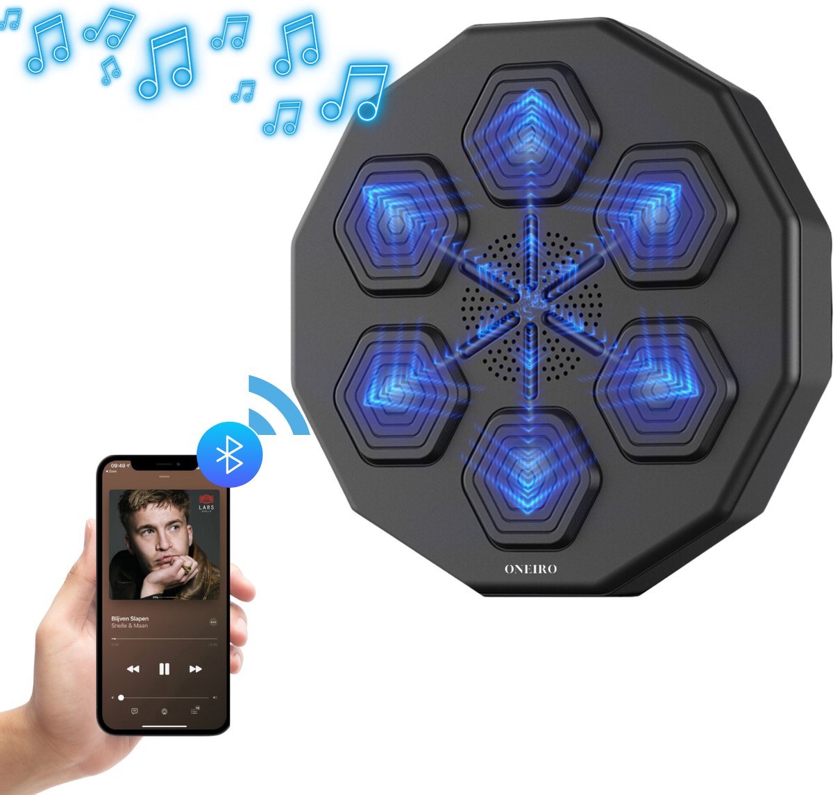 Machine de boxe électronique pour mur de boxe, machine de boxe musicale,  machine de musique de boxe électronique avec 6 lumières et capteur  Bluetooth, équipement d'entraînement de boxe avec gants : 