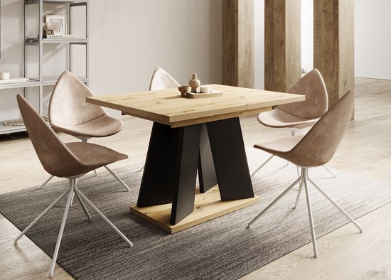 Meubella - Table de salle à manger Matrix - Chêne - Zwart - 160 cm - Extensible