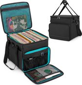 Vinyl Record Bag with Padded Wooden Base Album Storage Case with 2 Removable Dividers Holds up to 60 Vinyl Records Travel and Collection Patented Design (Bag Only), black, briefcase