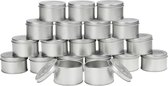 Kurtzy Rond Zilveren Aluminium Bak met Deksel (20 Pak) – 6,5 x 4 cm – Lege Metalen Opslag Reis Bakjes – Container Potten Voor DIY Hobby, Cosmetica, Lippen Balsem, Kruiden & Zalf