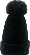 Beanie Hat Black Muts gebreide kabel met fleece voering Zwart Musthaves