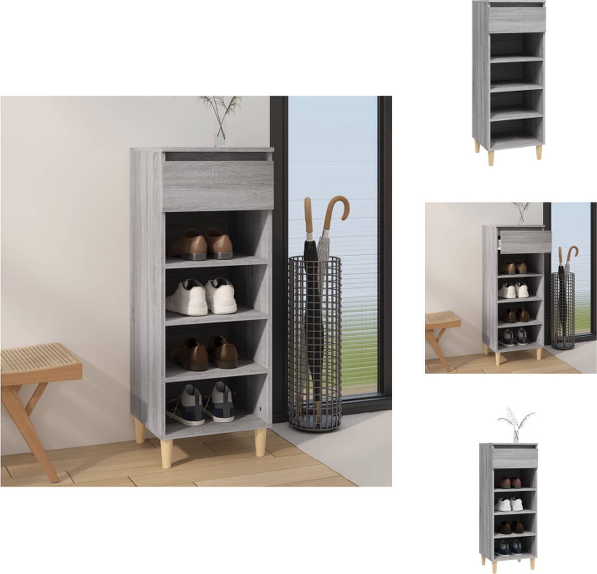 vidaXL Banc à chaussures vieux bois 102x30,5x45 cm bois d'ingénierie - Rangement à chaussures - Rue du Commerce