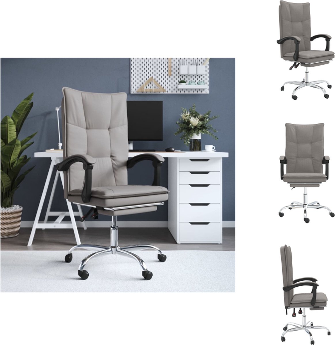 vidaXL Bureaustoel Verstelbaar - Taupe - 63 x 56 x (112.5-122) cm - ademend en duurzaam stof - Bureaustoel