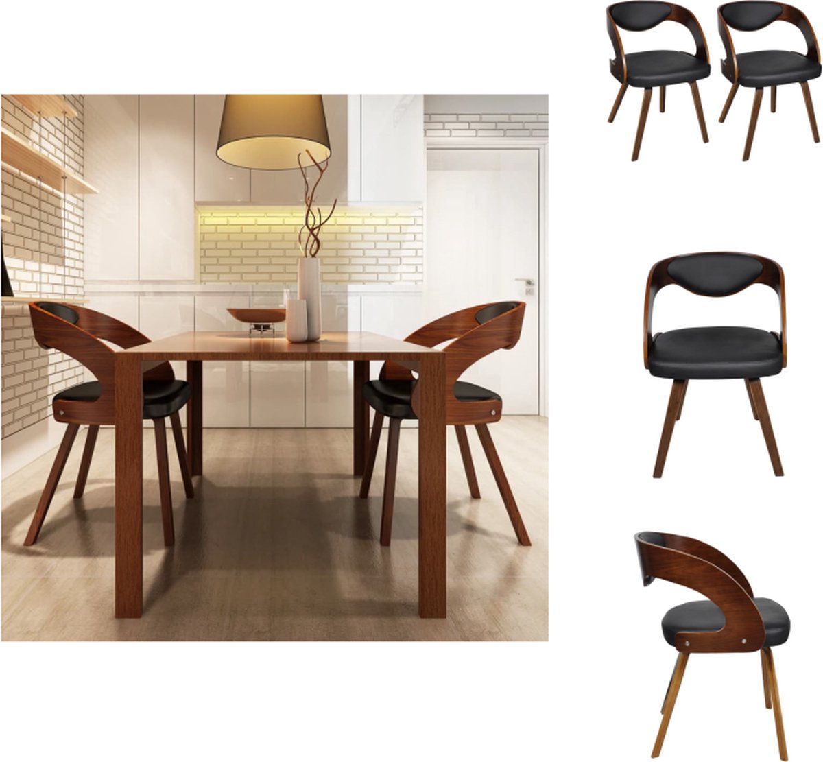 VidaXL Eetkamerstoelen Leer 52 x 48 x 75.5 cm Houten frame Eetkamerstoel