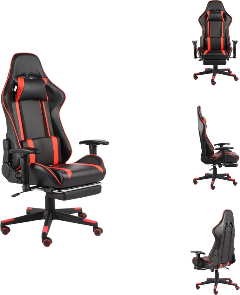 vidaXL Gamingstoel - Luxe - Hoge rugleuning - Ergonomisch - Zwart/rood - Metaal/PVC - 68 x 69 x (123-133) cm - 37 x 51 cm zitting - 44-54 cm zithoogte - 17-23 cm armleuning - 110 kg - Bureaustoel