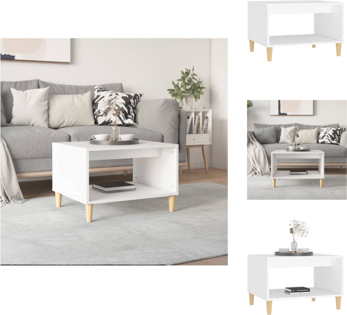 VidaXL Salontafel Wit 60 x 50 x 40 cm Bewerkt hout en massief eucalyptushout Tafel