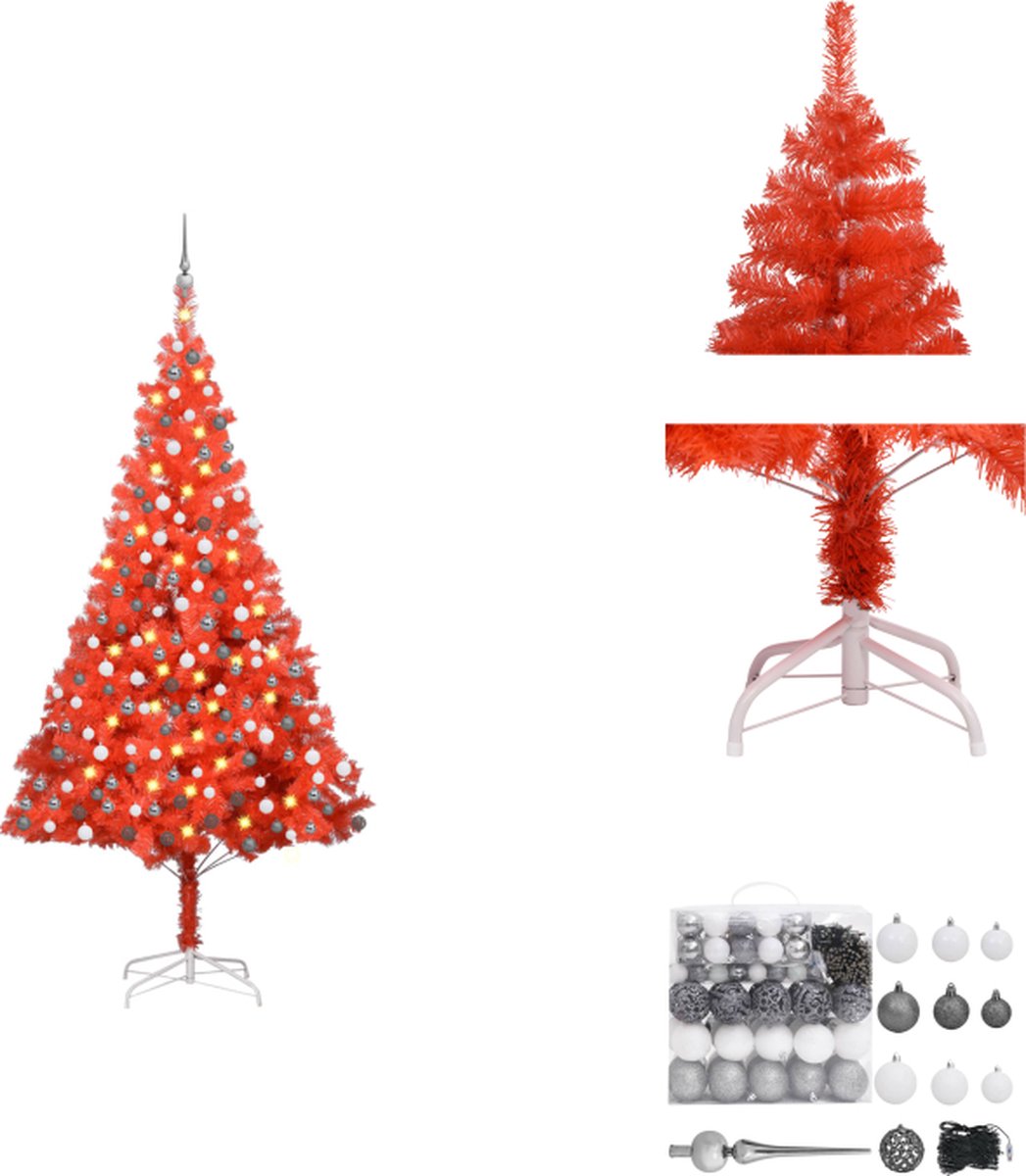 vidaXL Kunstkerstboom - Rode PVC boom - 240 cm hoog - Met LED-verlichting - Decoratieve kerstboom